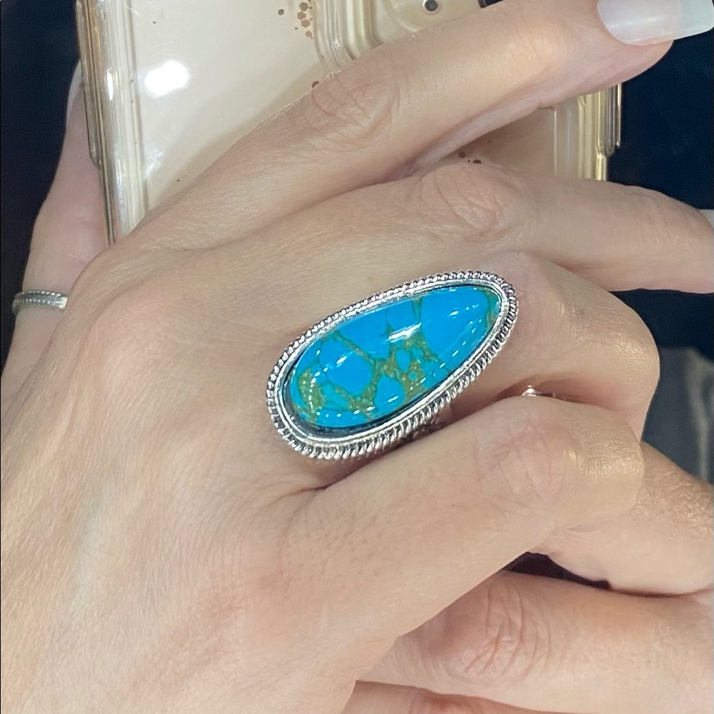 FREE SHIPPING Antique Turquoise Ring S925 Silver